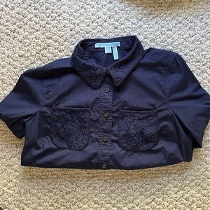 Draper James Women's Button Down Long Sleeve Shirt w/ Lace Detail